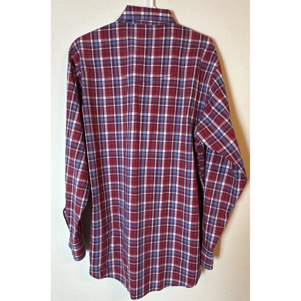Wrangler Wrancher Men's Sz LT Long Sleeve Shirt Red White Plaid Pearl Snaps